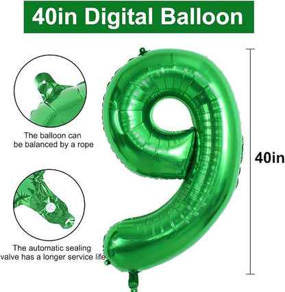 TONIFUL 40 Inch Dark Green Number 9 Balloons Large Foil 9th Birthday Decor | - Image 2