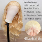 613 Blonde Human Hair Wigs 13X6 HD Transparent Lace Front Body Wave Wigs with Baby Hair for Black Women Pre Plucked Brazilian Virgin Hair Wig 180% Density 20 Inch
