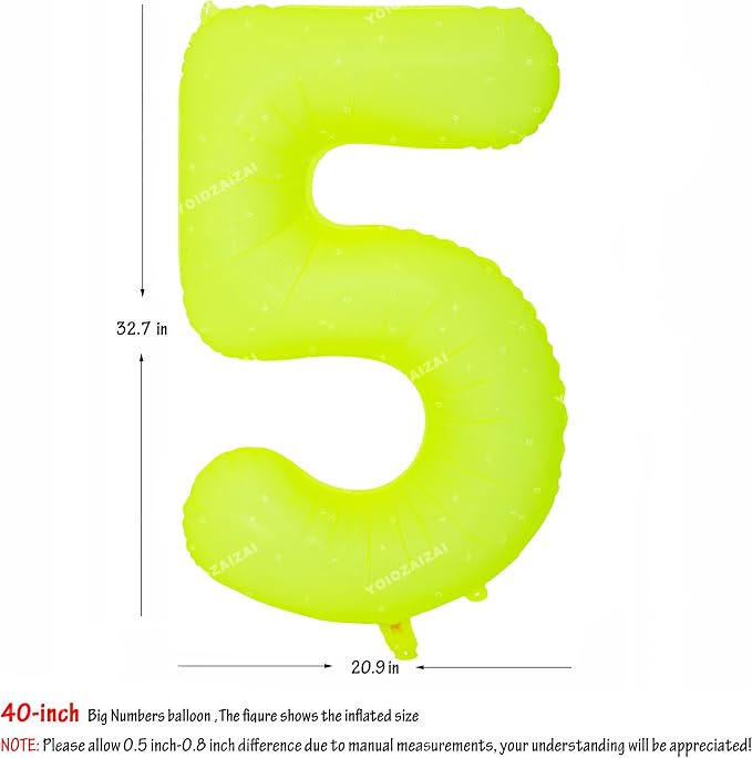 40 IN Fluorescent Yellow Number 5 Balloon Neon Yellow 5 Foil Balloon | - Image 2
