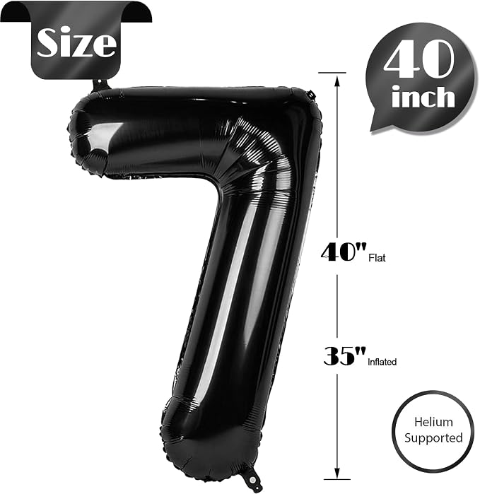 Black Number 7 Balloon 40 Inch, 7th Birthday Party Decorations Men Women | Foil - Image 4