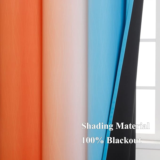Ombre Orange and Blue Blackout Curtains 45 Inch Length 2 panels, Full Room - Image 5