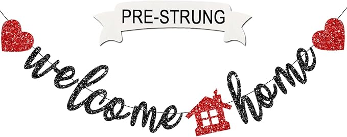 Pre-Strung Welcome Home Banner, Real Glitter Welcome Home Sign Decorations by XenoptyChron