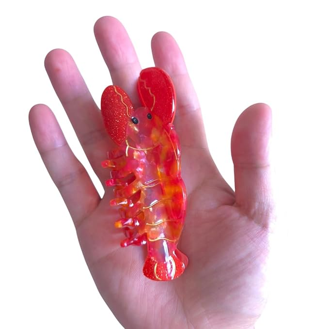 Cute Red Lobster Hair Clip,Funny Acetate Claw Clips for Women