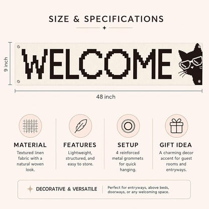 Funny Cat Welcome Banner for Porch Entryway, Pixel Art Wall Hanging Decor for - Image 6