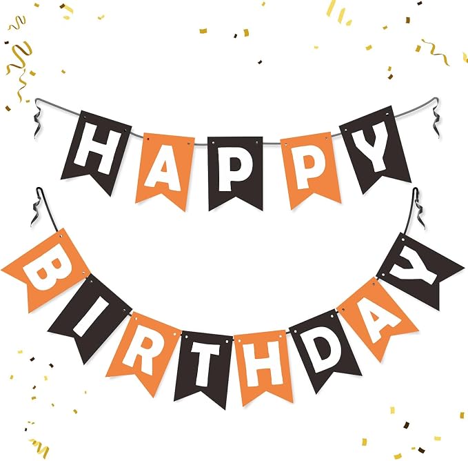 ZHENGYE Black Orange Happy Birthday Banner Baby Shower Birthday Party by ZHENGYE