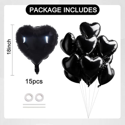 TONIFUL 15 Pcs Black Heart Balloons 18 Inch Heart Shape Foil Mylar Balloon | - Image 2
