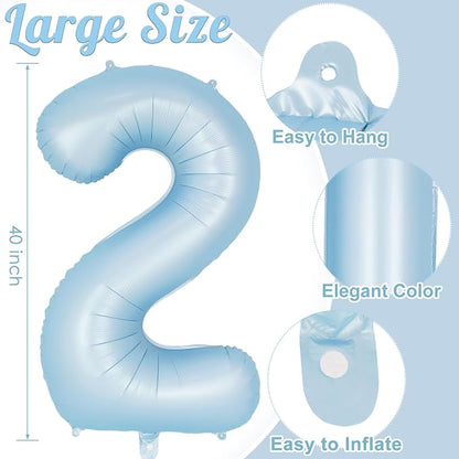 Light Blue Number 2 Balloon, 40 Inch Big Large Foil Number Balloons, Giant - Image 3