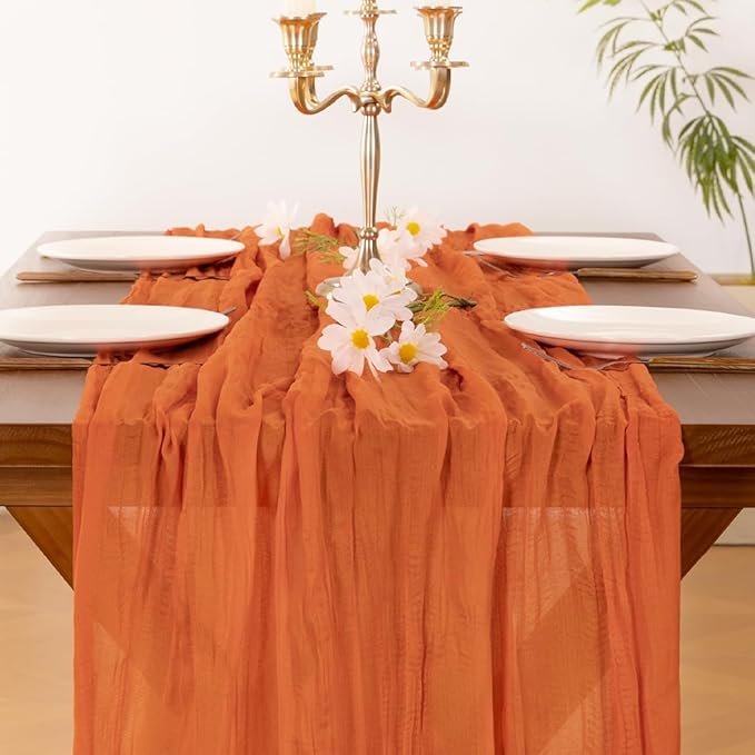 Cheesecloth Table Runner Summer Boho Wedding Birthday Party Home Decor | Orange - Image 2