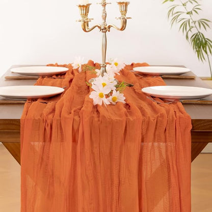 Cheesecloth Table Runner Summer Boho Wedding Birthday Party Home Decor | Orange - Image 5