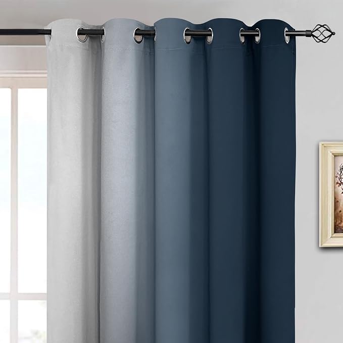 Yakamok Ombre Curtains Navy Blue and Greyish White - Image 3