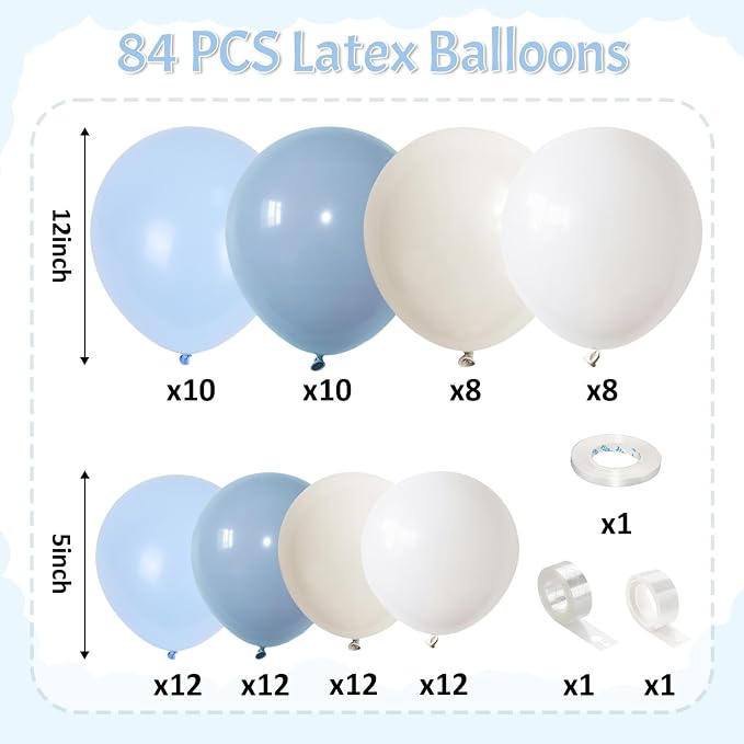 Dusty Blue Balloons Garland Arch Kit, Haze Blue Sand White Balloon Arch Kit - Image 2
