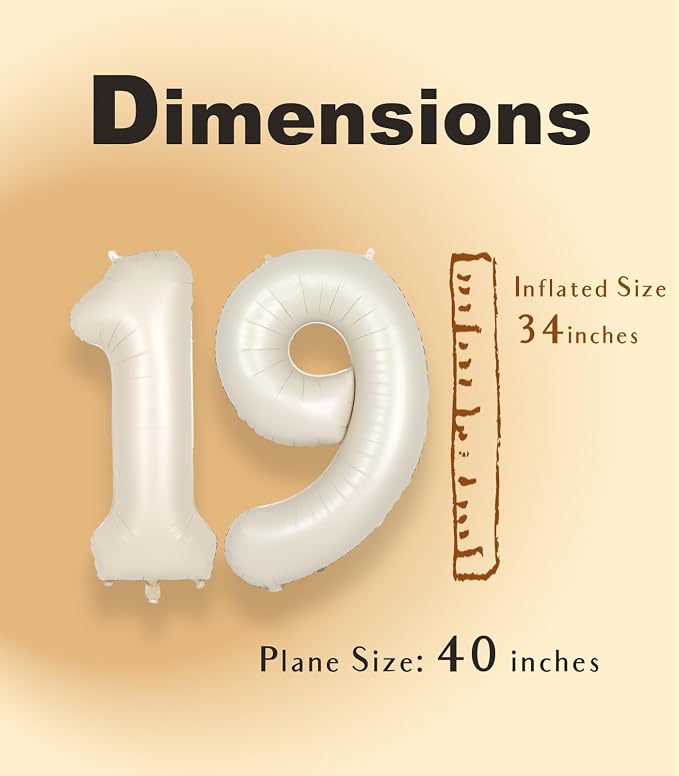 SUWEN 40 Inch Cream White Large 19 Number Balloons Big Foil Helium Number - Image 5