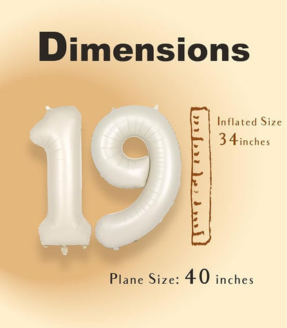 SUWEN 40 Inch Cream White Large 19 Number Balloons Big Foil Helium Number - Image 5