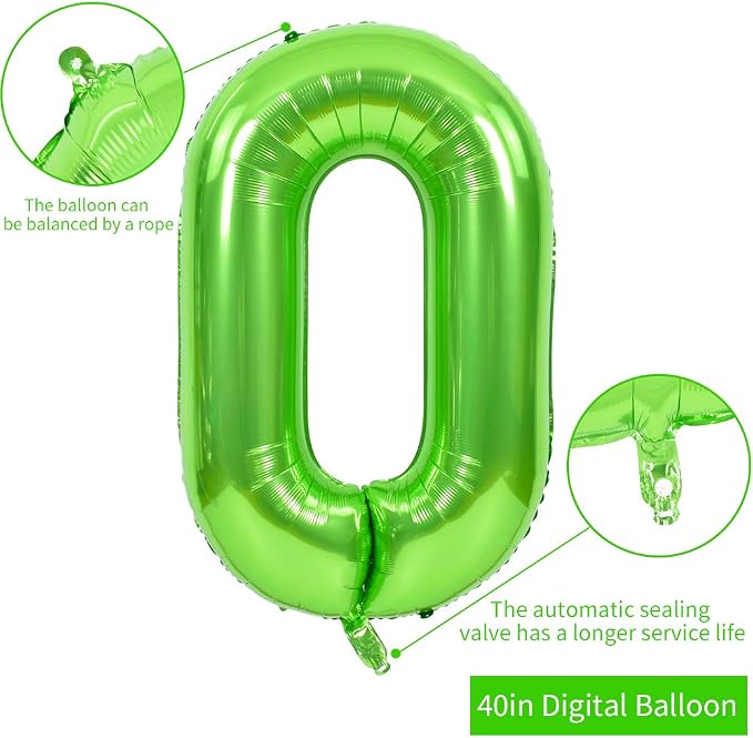 TONIFUL 40 Inch Green Number 0 Balloons Large Foil 2027 Grad New Year Decor | - Image 2