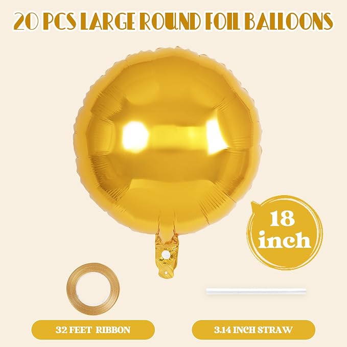 20 Pcs Gold Round Shaped Balloons, 18 Inch Round Foil Balloon, Giant Round - Image 2
