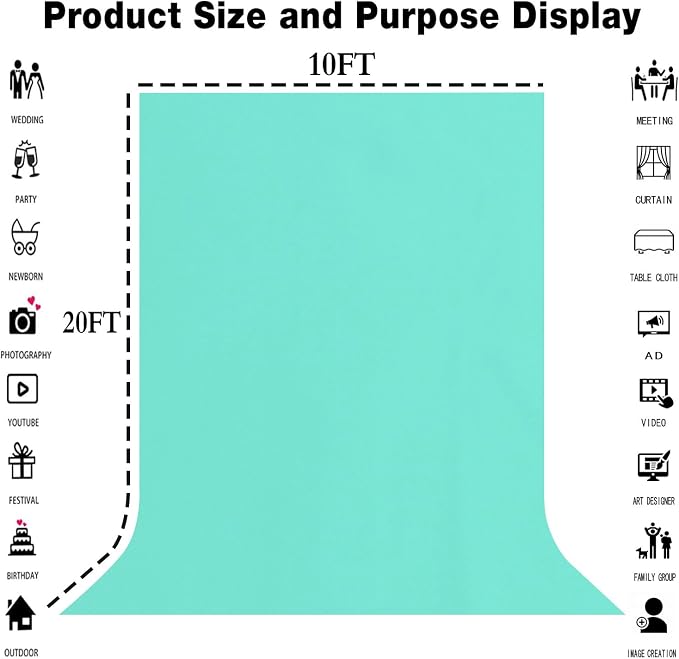Turquoise Photography Backdrop for Photoshoot, Fabric 10x20ft | Polyester - Image 3