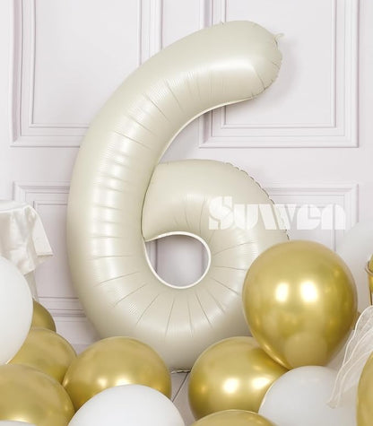 SUWEN 40 Inch Cream White Large 6 Balloon Numbers Big Foil Helium 0-9 | Jumbo - Image 3