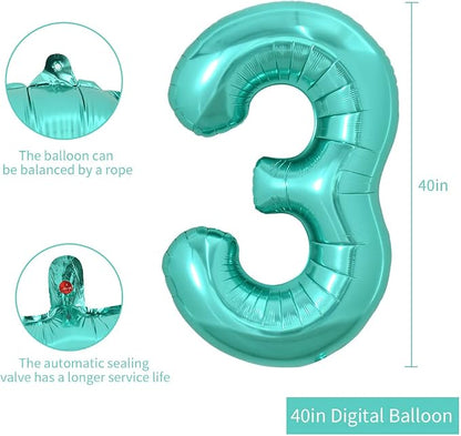 TONIFUL 40 Inch Large Teal Blue Number Balloons, Giant Jumbo Helium Foil Mylar - Image 2