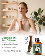 Pure Jasmine Essential Oil for Bedtime Atmosphere, Evening Relaxation & Pillow Mist, Mumianhua Natural Floral Bliss for Diffuser, Skin, Hair Care, Calming Blends, Perfume, Candle Making 3.38 Fl Oz