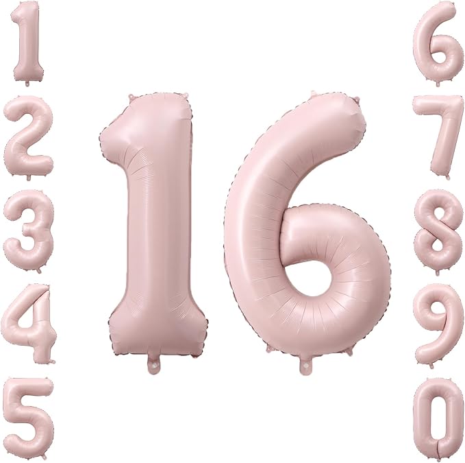 Blush Pink Number 16 Balloon 40 Inch, Foil Digits Theme Party Supplies | Matte by Unknown