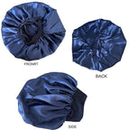 VEYRNEIC Hair Satin Bonnet for Sleeping Shower Caps Silk Chemo Caps with Wide Elastic Band Night Sleep Cap Bonnets for Black Women Braids with Satin Storage Bag(Navy Blue)