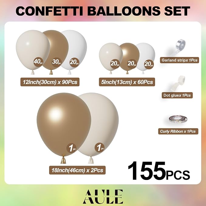 AULE 155Pcs Champagne Gold Balloon Arch Kit White Beige Balloons | Gold Balloon - Image 2