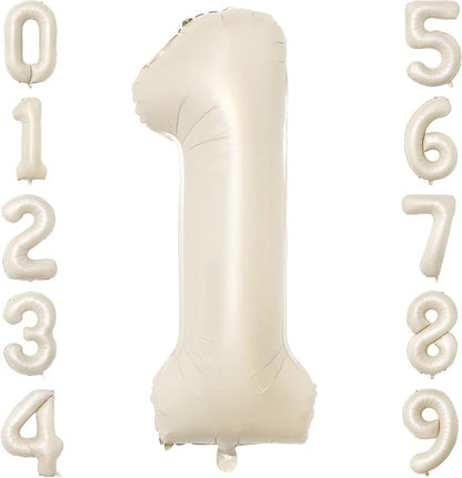 40 Inch Beige Number Balloon 1, Large Cream Number Foil Mylar Balloons by PatiCool