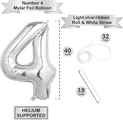 40 Inch Silver Number Balloons, Helium Mylar Foil Number Balloons - Image 3