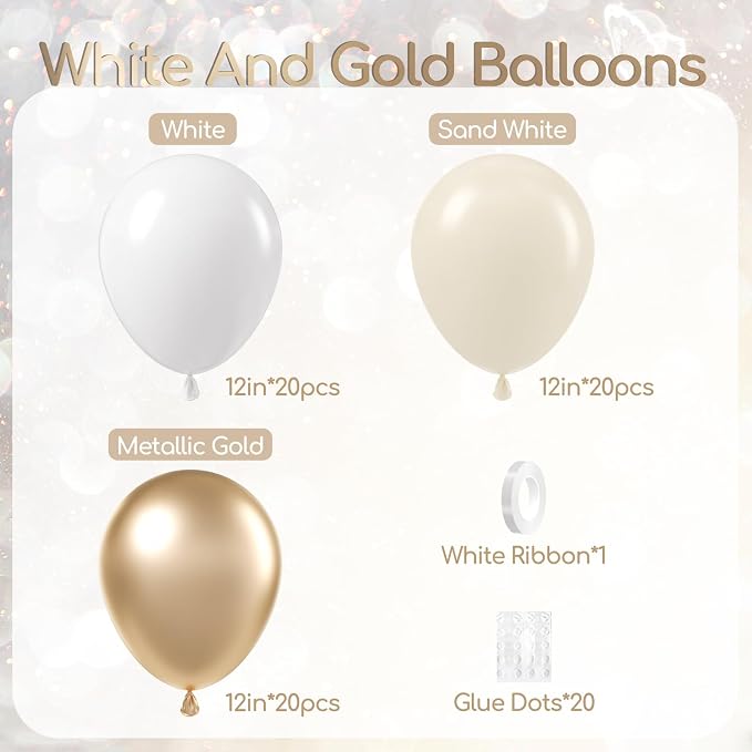 60pcs 12inch Gold and White Balloons - Image 2