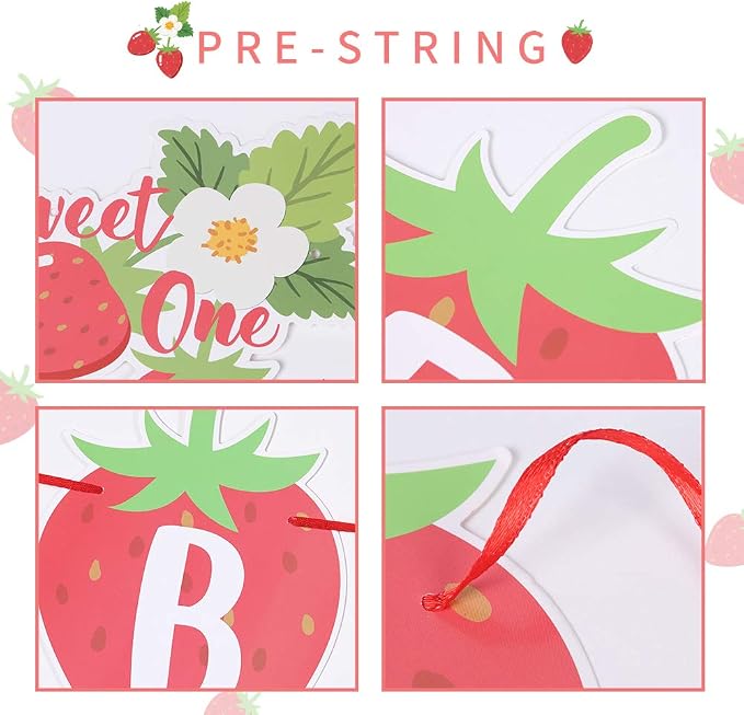 SUNBEAUTY Strawberry Happy Birthday Banner, Berry Sweet Red Fruit Party Hanging - Image 5