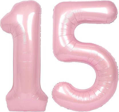 SUWEN 40 Inch Pink Large 15 Number Balloons Big Foil Helium Number Balloons 0-9 by SUWEN