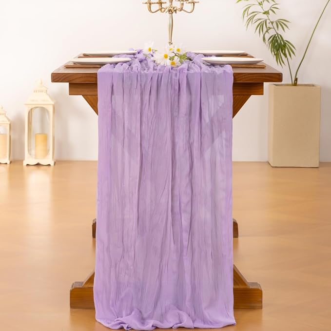 Cheesecloth Table Runner Summer Boho Wedding Birthday Party Home Decor | Lilac - Image 4