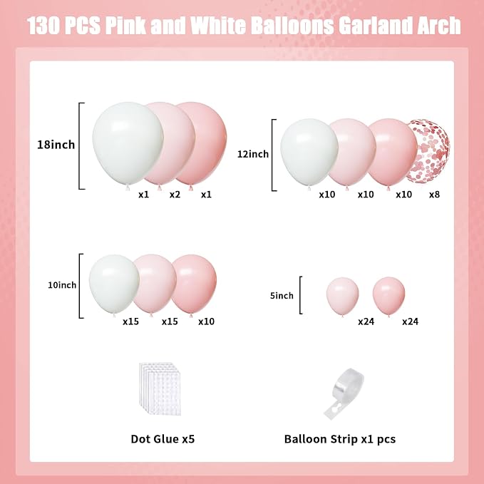 Pink and White Balloons Arch Kit, Baby Shower, Gender Reveal, Birthday - Image 2