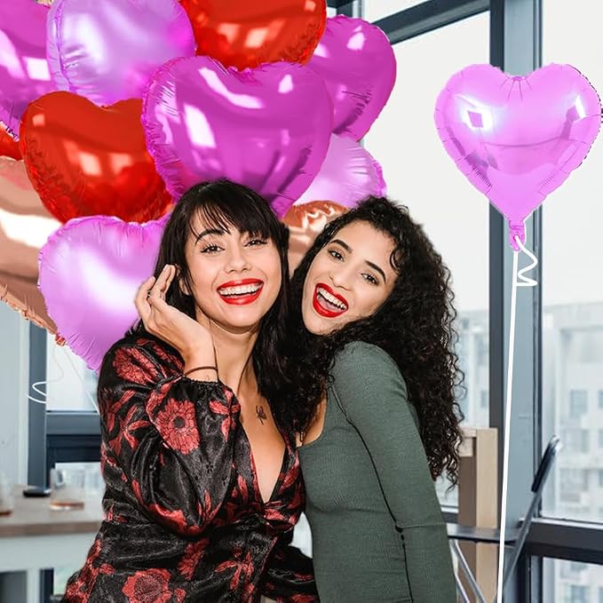 Rose Gold & Red Heart Balloons，18 Inch Purple Foil Love Heart Shaped Balloons - Image 6