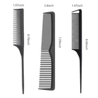 Professional Comb Set Black 6 Piece - Carbon Fiber Anti Static And Heat Resistant Comb-Fine and Wide Tooth Comb for Men and Women - Parting Teasing and Hair Styling