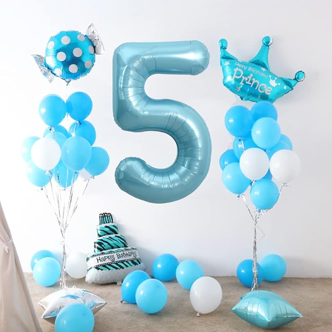 TONIFUL 40 Inch Light Blue Large Numbers 0-9, Number 5 Digital Helium Balloon - Image 4