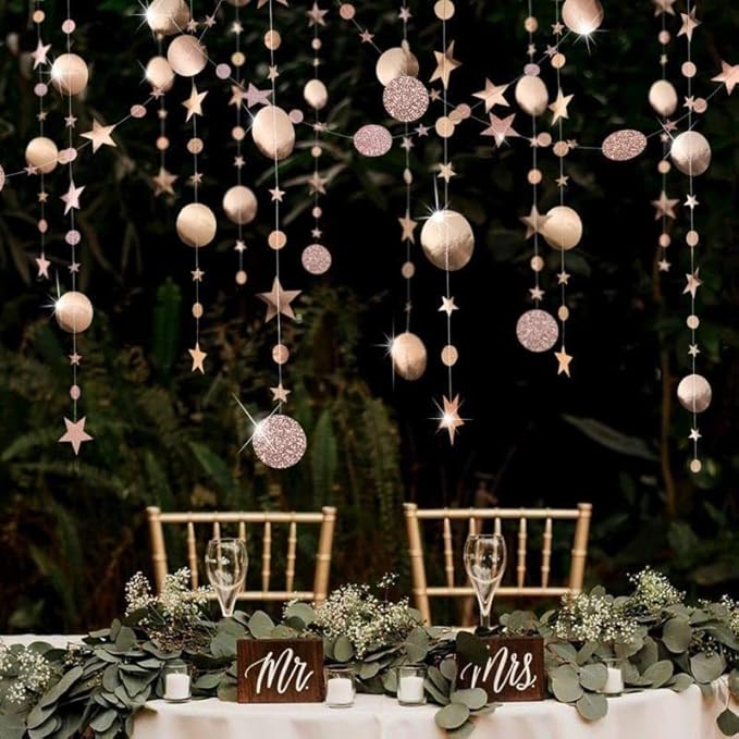 Champaign Gold Party Decoration Champaign Gold Star Circle Dot Hanging Garland - Image 2