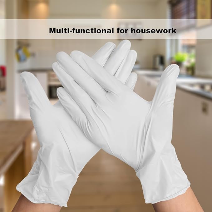 Disposable Gloves Medium, Nitrile and Vinyl Blend Material Gloves, Latex Free, 4 Mil 1000 Pc Food Grade Glove for Cleaning, Food Prep, Hair Dye, Tattoo, White