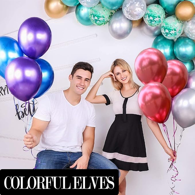 12 Inch 100 Pcs Latex Metallic Chrome Dark Purple Balloons Helium Shiny Thicken - Image 5