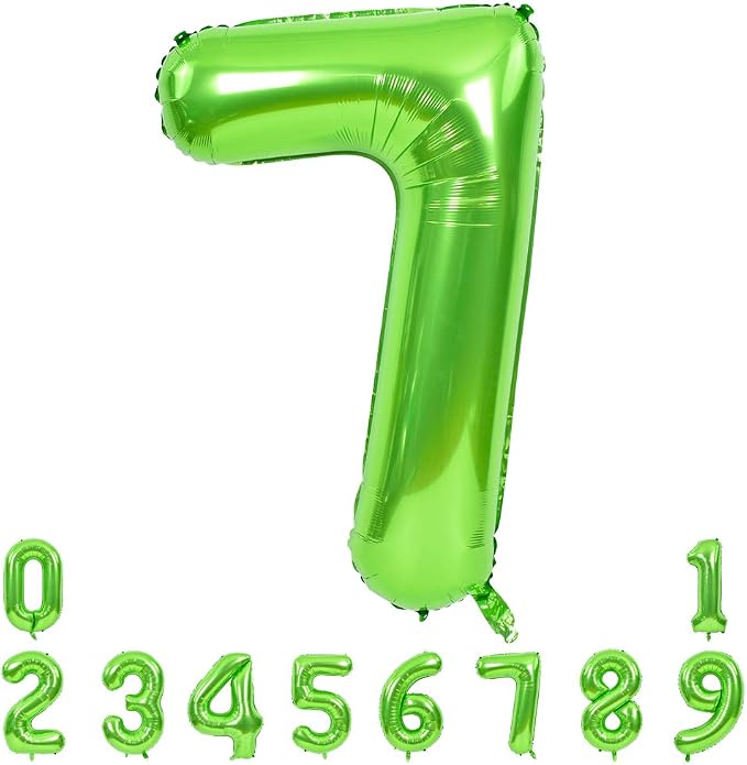 TONIFUL 40 Inch Green Number 7 Balloons Large Foil 7th Birthday Decorations | by TONIFUL