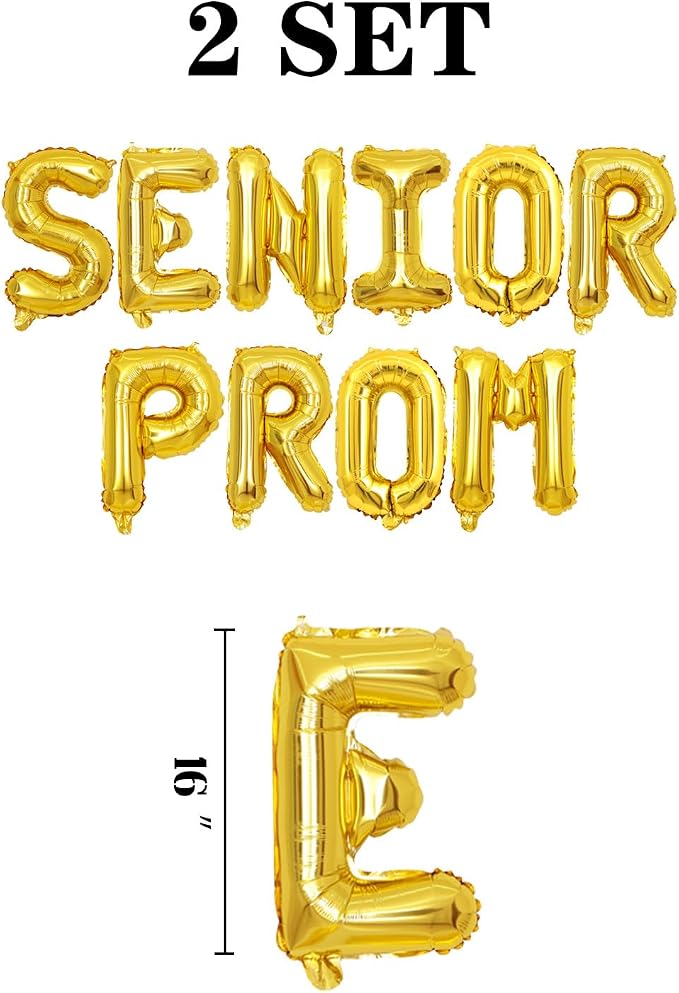 2 Set 20Pcs Gold SENIOR PROM Letter Balloons 16in Balloon Foil Letter - Image 2