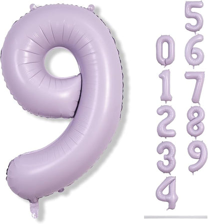 Dusty Pastel Purple Number 9 Balloons, 40 Inch Large Light Purple Foil Number by Lingqiang