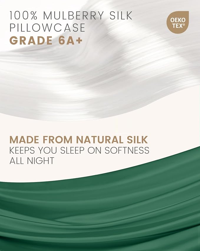 THXSILK 100% Mulberry Silk Pillowcase for Hair and Skin Heath, Best Gift Choice, Grade 6A+ Silk, Mulberry Silk Pillow Cover with Zipper, 1pc(California King Size 20"x40", Emerald Green)