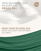 THXSILK 100% Mulberry Silk Pillowcase for Hair and Skin Heath, Best Gift Choice, Grade 6A+ Silk, Mulberry Silk Pillow Cover with Zipper, 1pc(California King Size 20"x40", Emerald Green)