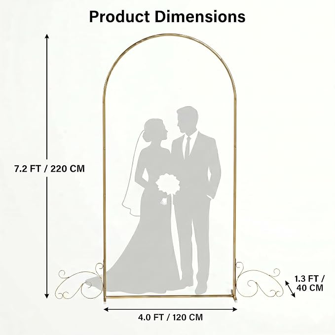 7.2FT Gold Wedding Arch Backdrop Stand, Heavy Duty Metal Half Arch - Image 3