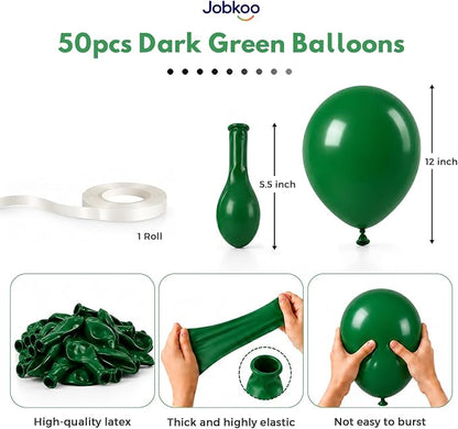 Jobkoo Green Balloons, 12 Inch Dark Emerald Hunter Forest Green Balloon | Matte - Image 2