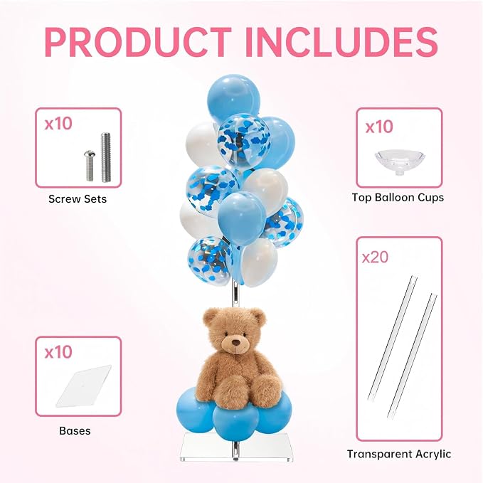 Clear Acrylic Balloon Stands for Table, Adjustable 15.75 Inch 23.6 Inch 31.5 - Image 3