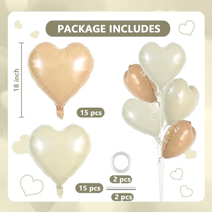 TONIFUL 30 Pcs Apricot White Heart Balloons 18Inch Heart Shape Foil Balloon | - Image 2