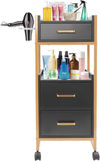 Salon Trolley with Wheels, 3 Drawers Salon Cart with Hair Dryer Holder Utility Salons Cabinet for Tools Storage at Barbershop Beauty Salons Tattoo Shop (Black)