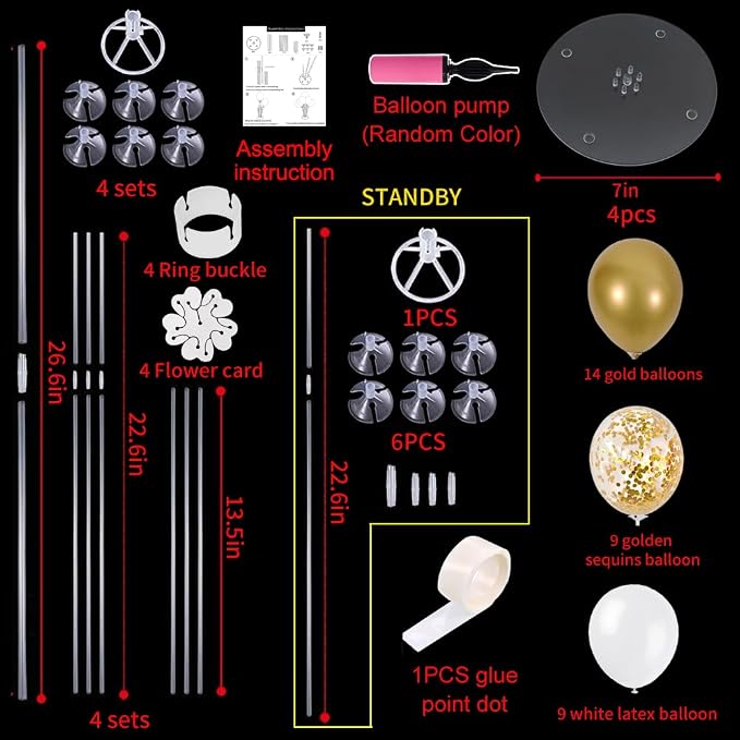 TONIFUL 4 Set White Gold Balloon Stand Balloon Centerpiece - Image 2
